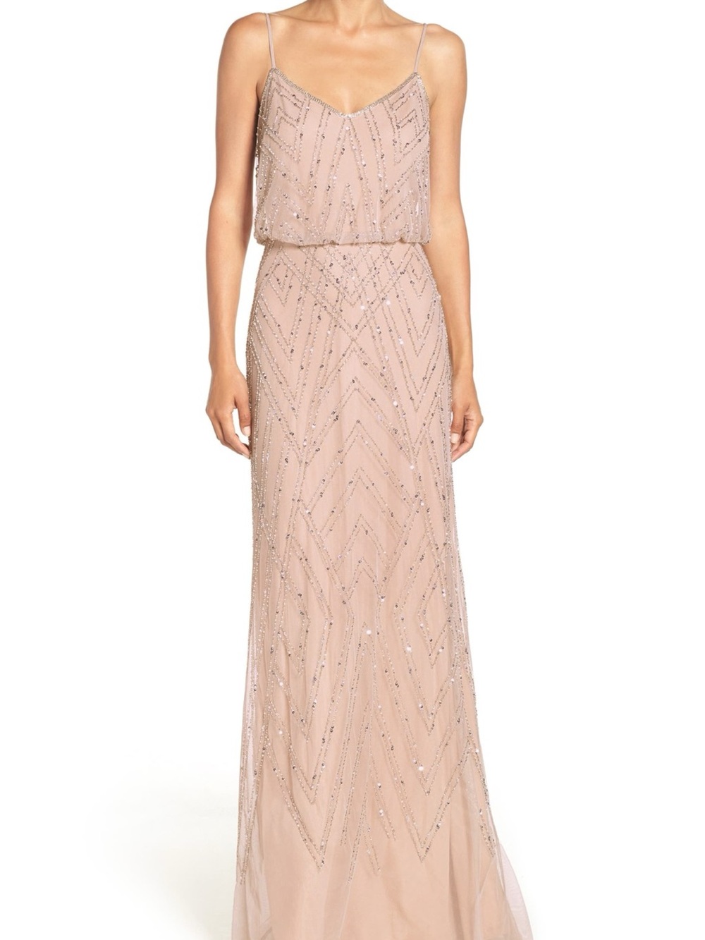 NWT Adrianna Papell Blouson Beaded V-Neck Spaghetti Strap Evening Gown Size 12